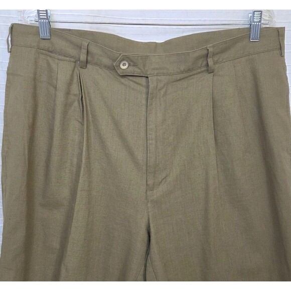 GREG NORMAN Linen Blend Chino Style Short 9.5" Pleated Front Dark Sand Men's 38 - Picture 1 of 10